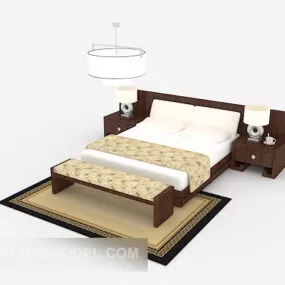 Modern Home Wooden Double Bed 3d model