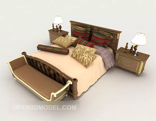 Modern Home Yellow Wood Double Bed 3d model Modern Home Yellow Wood Double Bed 3d model
