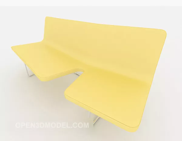 Modern Light Yellow Fabric Double Sofa 3d model Modern Light Yellow Fabric Double Sofa 3d model