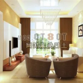Modern Living Room Garden View Interior 3d model