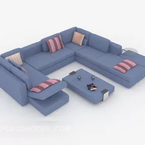 Modern Minimalist Blue Multiplayer Sofa 3d model