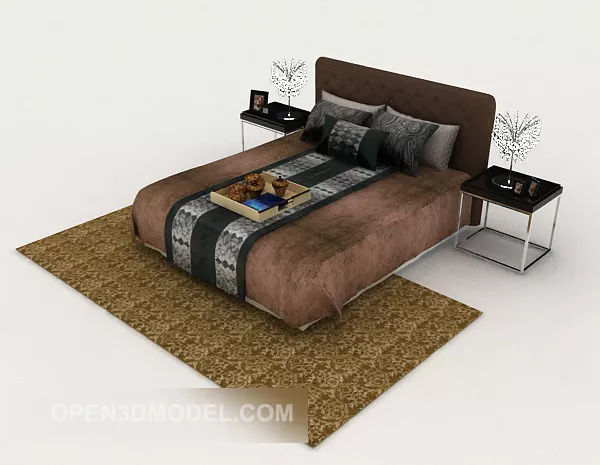 Modern Minimalist Brown Home Double Bed 3d model Modern Minimalist Brown Home Double Bed 3d model