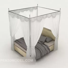 Modern Minimalist Grey Double Bed 3d model