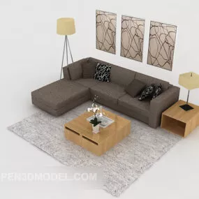 Modern Minimalist Grey Multiplayer Sofa 3d model