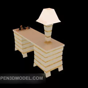 Modern Minimalist Home Desk Yellow Wood 3d model