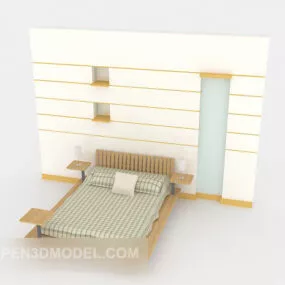 Modern Minimalist Plaid Double Bed 3d model