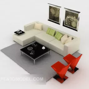 Modern Minimalist White Multiplayer Sofa 3d model