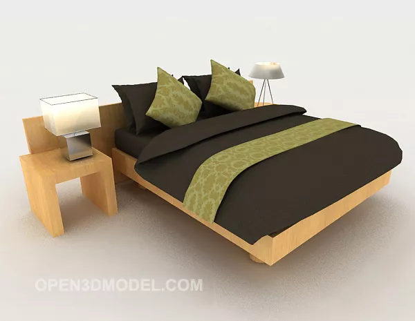 Modern Minimalist Wooden Double Bed 3d model Modern Minimalist Wooden Double Bed 3d model