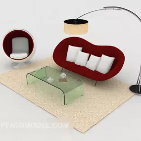 Modern Personality Red Combination Sofa 3d model