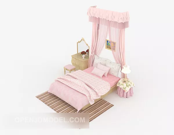 Modern Pink Single Bed 3d model Modern Pink Single Bed 3d model