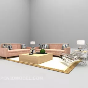 Modern Pink Sofa With Carpet Combination 3d model
