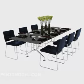 Modern Pure Black Dining Table 3d model