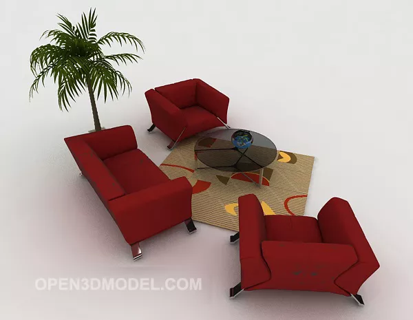 Modern Red Combination Sofa Leather 3d model Modern Red Combination Sofa Leather 3d model