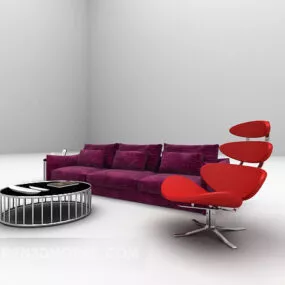 Modern Red Sofa With Round Table 3d model