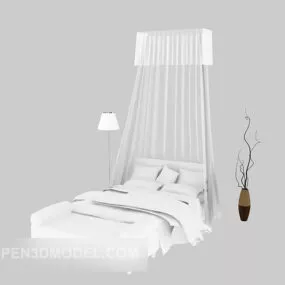 Modern Simple Home Bed With Curtain 3d model