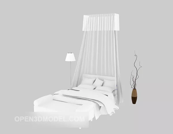 Modern Simple Home Bed With Curtain 3d model Modern Simple Home Bed With Curtain 3d model