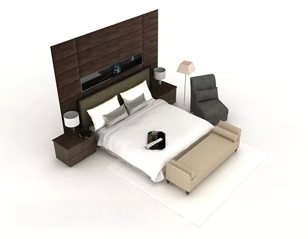 Modern Simple Home Double Bed 3d model Modern Simple Home Double Bed 3d model
