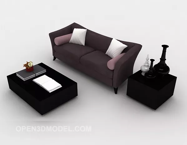 Modern Simple Purple Double Sofa 3d model Modern Simple Purple Double Sofa 3d model