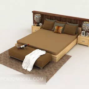 Modern Simple Solid Wood Bed Furniture 3d model