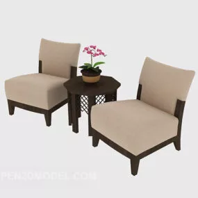 Modern Simple Wooden Table And Chair 3d model