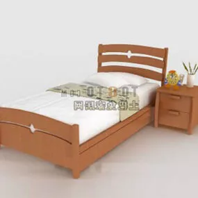 Modern Single Bed Wooden 3d model