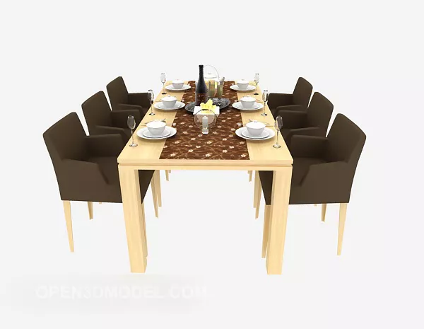 Modern Six-person Dining Table Chair 3d model Modern Six-person Dining Table Chair 3d model