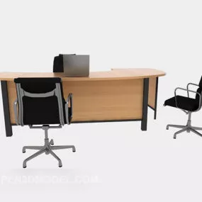Modern Solid Wood Desk And Chairs 3d model
