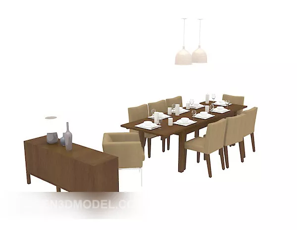 Modern Solid Wood Home Dining Table 3d model Modern Solid Wood Home Dining Table 3d model