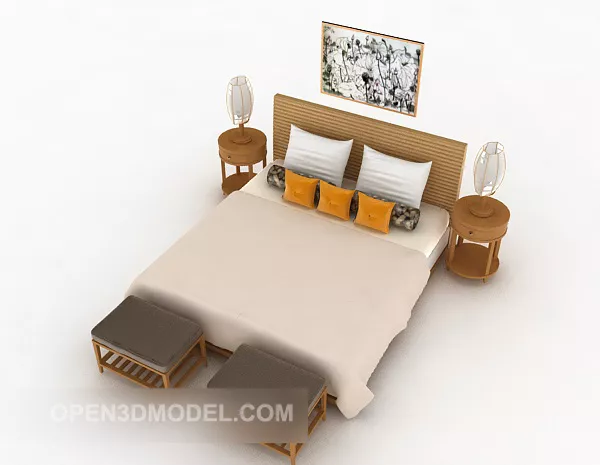 Modern Solid Wood Home Double Bed 3d model Modern Solid Wood Home Double Bed 3d model