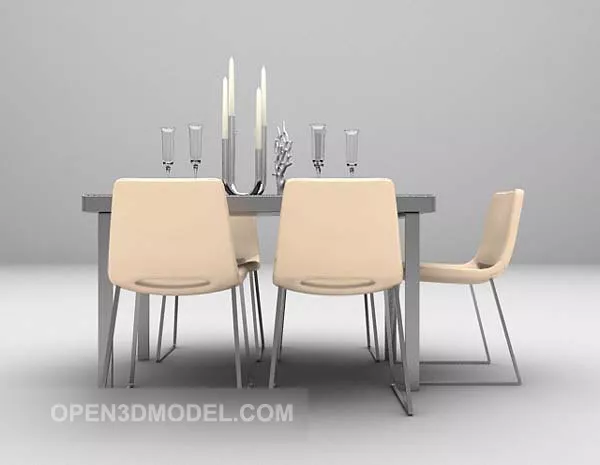 Dining Table Chair White Color 3d model