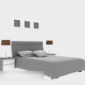 Modern Style Bed With Nightstand 3d model