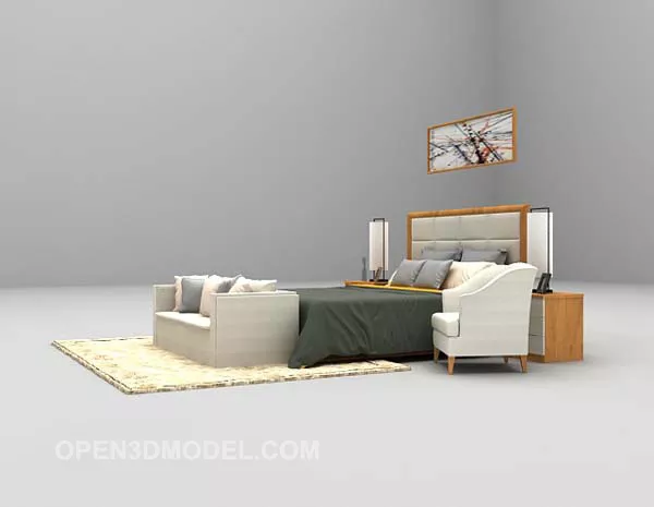 Modern Style Bed Yellow Carpet 3d model Modern Style Bed Yellow Carpet 3d model