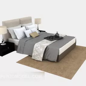 Modern-style Double Bed With Carpet 3d model