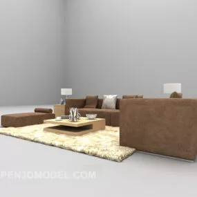 Modern Style Low Sofa Table With Carpet 3d model