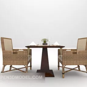 Modern Style Table With Rattan Chair 3d model