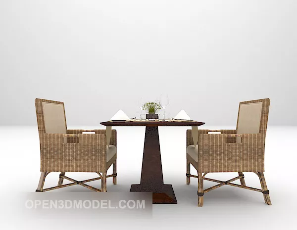 Modern Style Table With Rattan Chair 3d model Modern Style Table With Rattan Chair 3d model