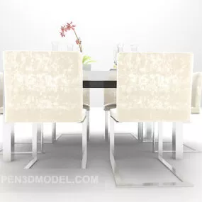 Modern Table Furniture Beige Chairs 3d model