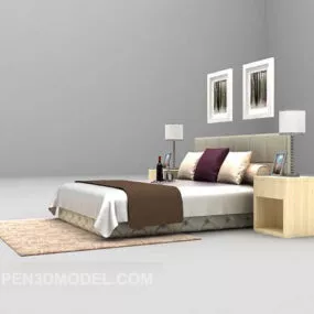 Modern White Double Bed With Painting 3d model