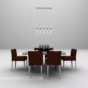 Modern Wood Colored Dining Table Chair 3d model