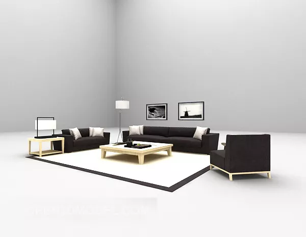 Modern Wood Dark Sofa 3d model Modern Wood Dark Sofa 3d model