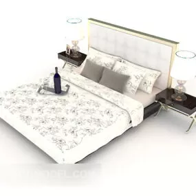 Modern Wood Pattern Double Bed 3d model
