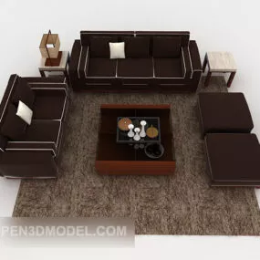 Modern Wood Simple Brown Sofa 3d model