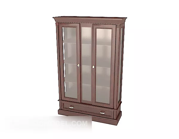 Wood Bookcase Flat Style With Shelf 3d model