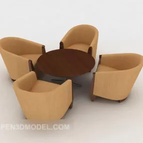 Modern Wooden Casual Table And Chair 3d model