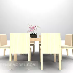 Modern Yellow Wooden Dining Table Furniture 3d model