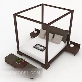 Modern Wooden Double Bed 3d model