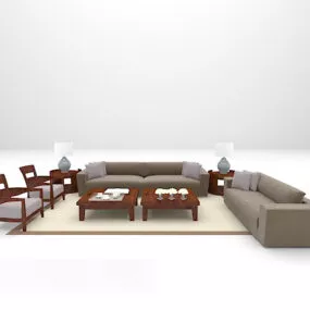 Modern Wooden Sofa Furniture Set 3d model