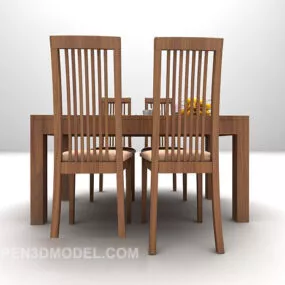 Modern Dinning Wooden Table And Chair 3d model