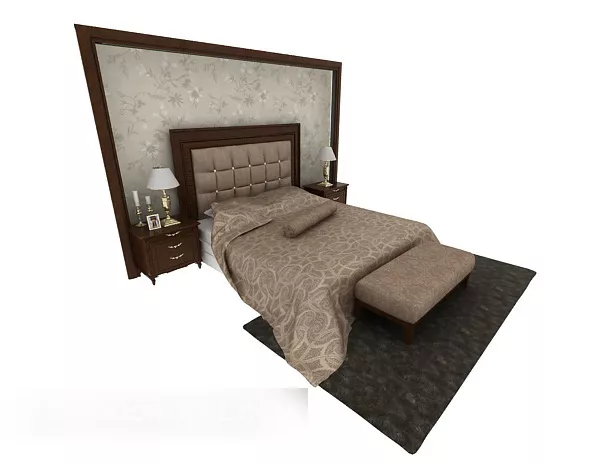 Neo-classical Solid Wood Double Bed 3d model Neo-classical Solid Wood Double Bed 3d model