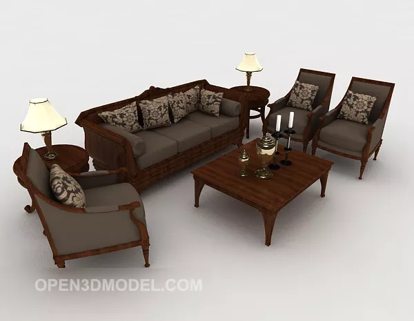 New Chinese Brown Home Sofa Sets 3d model New Chinese Brown Home Sofa Sets 3d model